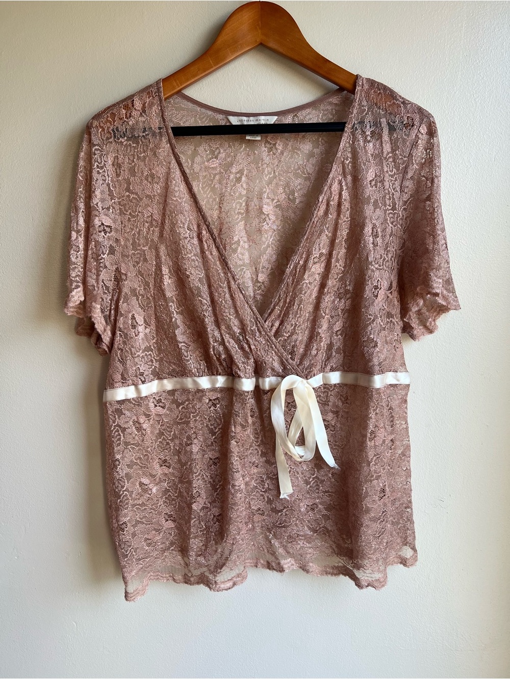 Jonathan Martin Y2K Dusty Rose Floral Lace Wrap Top Ribbon Tie Coquette 20W